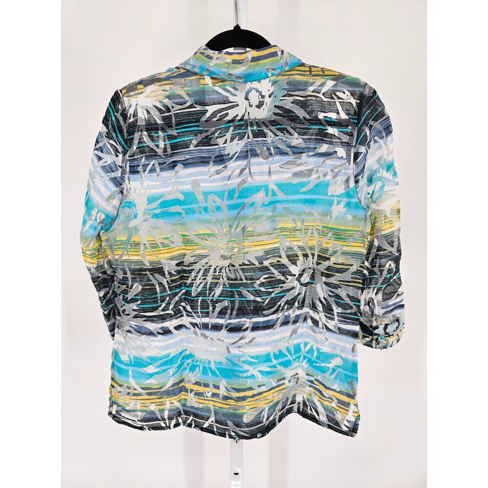 Valerie Stevens Womens Sz M 3/4 Sleeve Button Up Beachy Shirt Cruise Summer - Picture 4 of 4